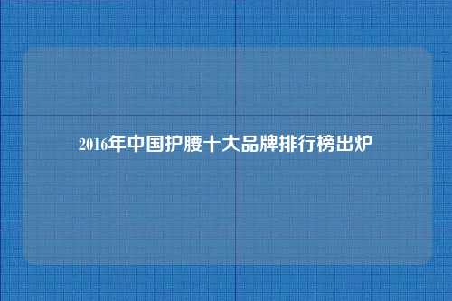 2016年中国护腰十大品牌排行榜出炉